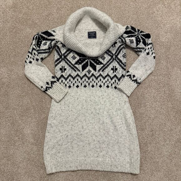 Abercrombie & Fitch Cowl Neck Fair Isle Knit Sweater Dress Womens Small Y2K - Picture 2 of 8